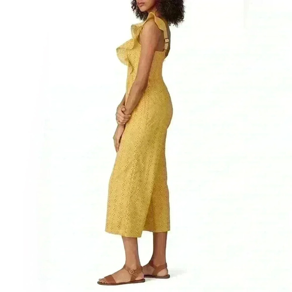 MINKPINK size small yellow embroidered floral jumpsuit with ruffles and pockets - Picture 2 of 9